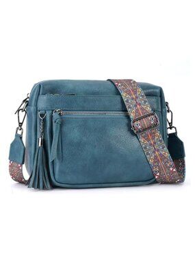 PU Leather Crossbody Bag Butterfly Design Quilted Adjustable Strap Tassel